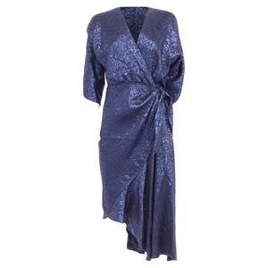 Etro Floral-Jacquard Asymmetric Midi Dress in Navy Blue Silk